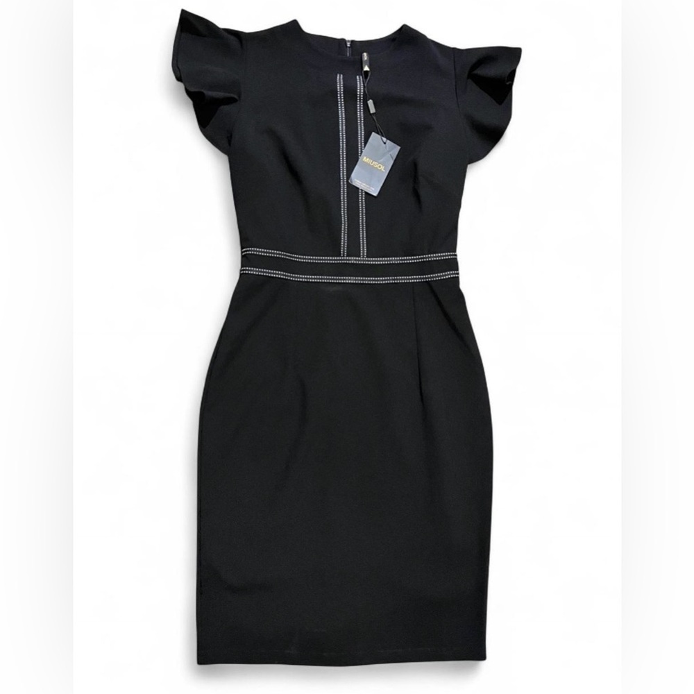 Miusol NWT Black Midi Bodycon Dress Size Medium – Ruffle Sleeve Slimming Bodycon